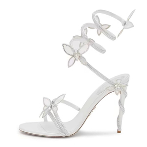 Talons de Mariage Blancs à Semelle Argentée, Enroulants à la Cheville, de Luxe pour Femme - Product Image 1