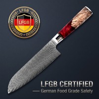 Couteau de cuisine professionnel Santoku ambidextre en acier Damas et résine, style Viking, pour viande et légumes, Kiritsuke