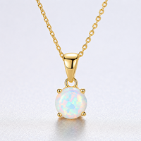 Collier pendentif en argent sterling 925 avec opale de feu ronde, bijoux minimalistes en pierres précieuses pour femmes
