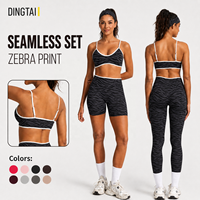 Ensemble de yoga sans couture à rayures zébrées pour femmes grandes tailles Dingtai, leggings taille haute effet push-up, soutien-gorge de sport dos nu, short de fitness pour la gym
