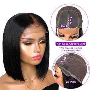 批发未经加工的巴西处女人发假发，带透明蕾丝前盖直鲍勃式中国 - Product Image 4