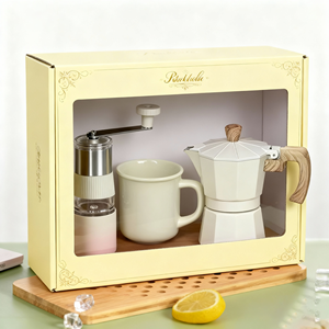 <span class=keywords><strong>Cafetière</strong></span> en aluminium personnalisée OEM 1 3 6 tasses ensemble de pot <span class=keywords><strong>vintage</strong></span> de moka espresso italien avec tasse et moulin - Product Image 5