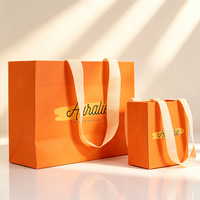 Sac en papier de luxe personnalisé avec logo, grand format, orange, pour parfums, lotions, maquillage, rouges à lèvres, perruques, cadeaux, avec poignées en ruban