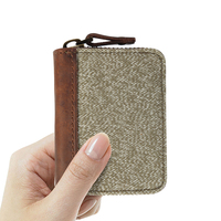Gaya antik dompet koin kanvas dan kulit tahan air tempat kartu ID bisnis dengan ritsleting Dekat dompet pria