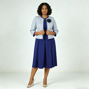 Ensemble élégant deux pièces pour femmes grandes tailles, veste à carreaux avec robe mi-longue à appliques, tenue formelle d'automne - Product Image 3