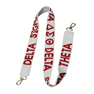 Nueva Correa de Bolso Bordada Delta Sigma Theta, Diseño de Letras Rojas sobre Fondo Blanco, Forma Rectangular, Material de Poliéster Resistente - Product Image 1