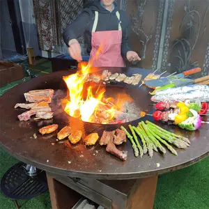 인기있는 나무 굽기 야외 화재 구덩이 녹 바베큐 파티 코텐 스틸 바베큐 그릴