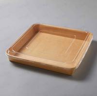 Plateau à sushi carré en papier kraft jetable écologique EP-20 avec couvercle en PET anti-buée sans BPA pour restaurant, plats à emporter, pique-nique, en vrac