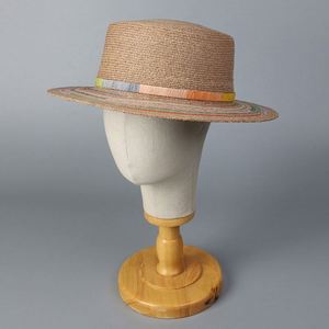 <b>Summer</b> New Bohemian Flat Top <b>Hat</b> with Sunstrip Colorful Fashionable Beach Sun <b>Straw</b> <b>Hat</b> - Product Image 1