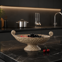 FLOLENCO Bol à fruits en céramique sur piétement avec poignée en spirale, fait main, texturé, style Wabi Sabi, compotier décoratif pour centre de table