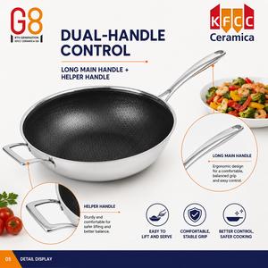 Wok de chef en céramique G8 à structure alvéolée avec option sans PFAS, pour commandes en gros et approvisionnement stable, destiné aux équipes de sourcing OEM ODM - Product Image 6