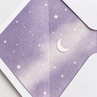 Suite d'invitations de mariage sur mesure, couleur lavande, ciel étoilé, avec enveloppe, sceau de cire et carte RSVP
