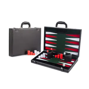 Commercio all'ingrosso Portatile di Cuoio di Lusso Backgammon Scatola del Gioco con Dadi Tazze di Chip Set per I Regali