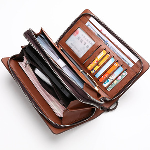 Sac à main long en cuir PU imperméable, style vintage géométrique, avec logo personnalisé, simple, pour homme, avec fermeture éclair, multi-couches, portable, pour affaires - Product Image 4