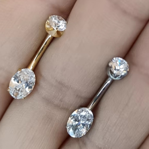 Anillo de ombligo de titanio ASTM F136 14G con diseño de corazón, pera o cuadrado, con circonitas pavé y rosca superior, joyería corporal para piercing. - Product Image 3