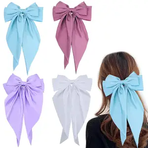 Wholesale Designer Hair Bow Fabric Soft Long Tail Large Bow Hair Clip Vintage Silk Elegant Hair Accessories Baby Girls Bows