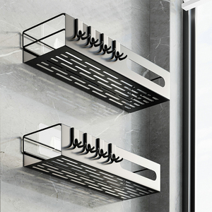 Lot de 2 étagères de <span class=keywords><strong>douche</strong></span> adhésives noires <span class=keywords><strong>à</strong></span> 8 crochets, organisateur de salle de bain sans perçage, en acier, pour salle de bain et cuisine - Product Image 3