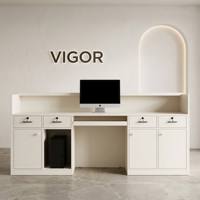 Bureau d'accueil moderne blanc avec bande lumineuse LED, comptoir de réception minimaliste pour bureau, salon, clinique de beauté