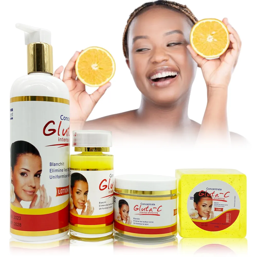 Gluta-सी Whitening स्किनकेयर सेट निकालने काला दाग बाहर Evens Glutathione त्वचा के साथ रंग और विटामिन सी के लिए काले महिलाओं