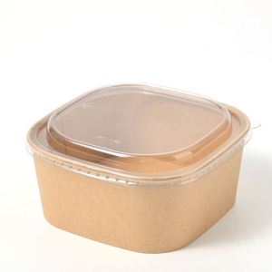 Tazón Ecológico Desechable Cuadrado de Papel Kraft para Ensaladas con Tapa Transparente, Biodegradable, para Comida para Llevar, Ideal para Negocios de Catering - Product Image 2