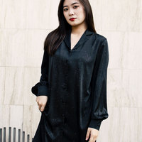 GuiXiu 2021 printemps noir décontracté femmes robe à manches longues lâche doux chemise robes chemise de nuit