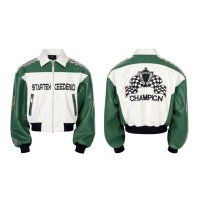 Blousons de moto en cuir épais isolés pour hommes, style streetwear, avec patchwork, broderies et logos, pour la course