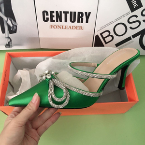 Sandalias de Tacón Alto con Tela de Seda, Estilo Nuevo, Brillantes, Elegantes y Sensuales, Color Verde, para Mujer - Product Image 6
