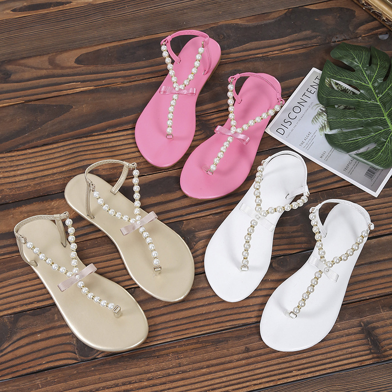 Summer Beach Casual Slipper Flip-flops Outdoor Beaded Roman Miter Sandals Women