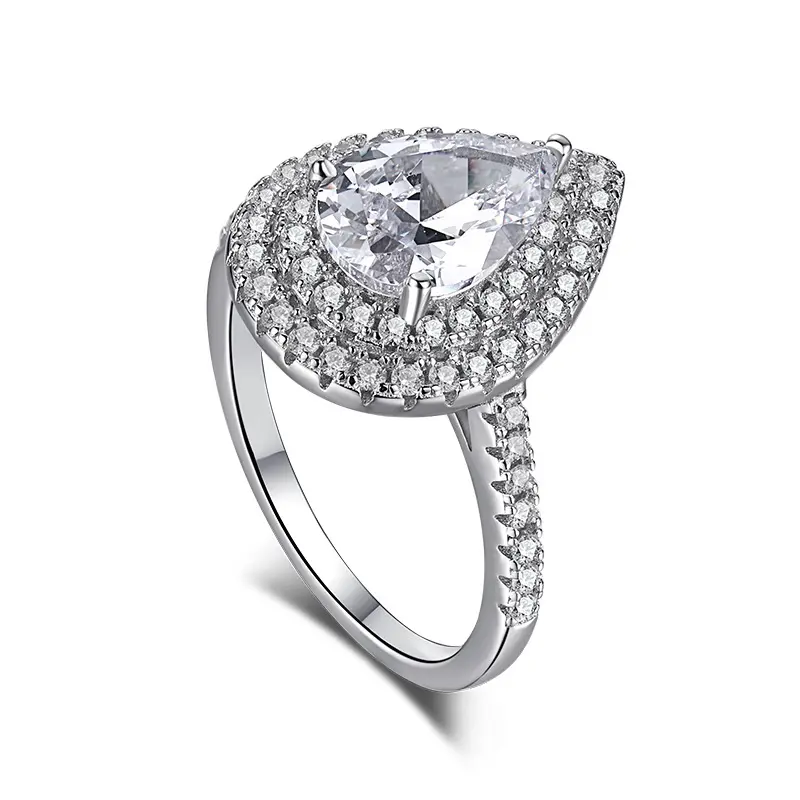 Anello in argento Sterling S925 a forma di goccia con anello di diamanti di simulazione Set 5A anello di temperamento con zirconi