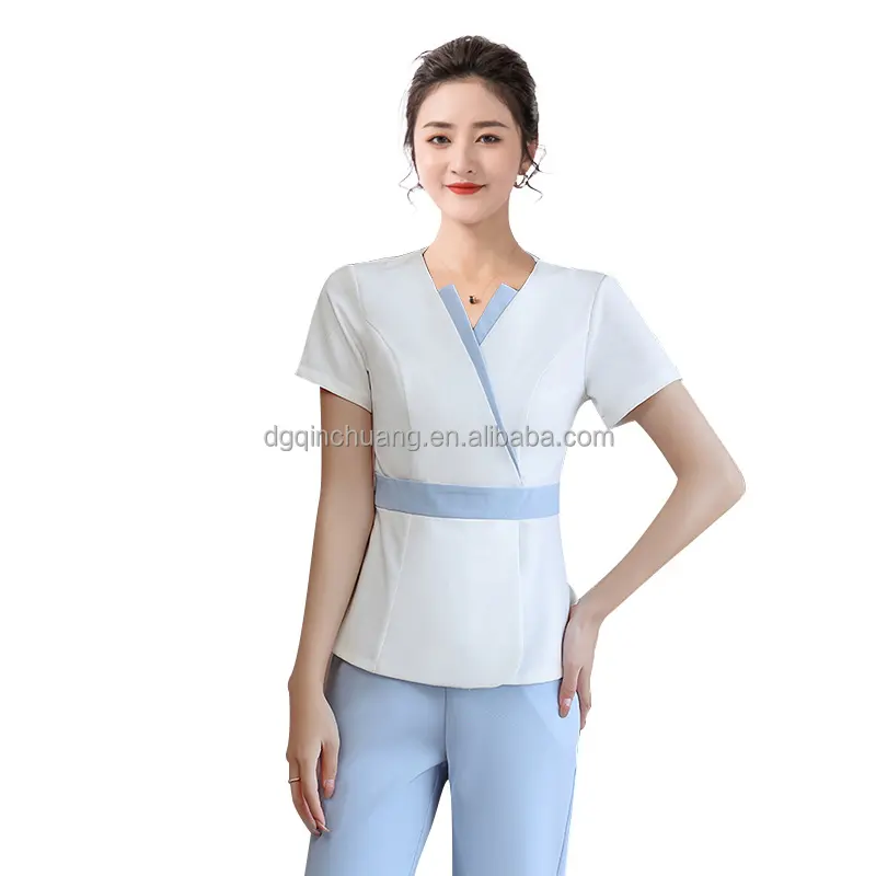 Conjunto de vestido de enfermera de fibra de poliéster con logotipo personalizado 2024, blusa, conjunto de enfermería elástico, uniforme de hospital para mujer
