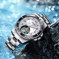 Drop Shipping untuk Jam Tangan Selam Otomatis Mekanik Tourbillon Terbaru Unisex Skeleton Mewah Safir Baja Tahan Karat 10BAR