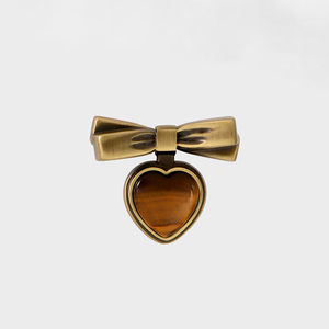 Qiansi HK0370 Retro Brass <strong>Knob</strong> Bowknot Heart Design Natural Stone Solid for Drawer Usage Kitchen Cabinets Wardrobe <strong>Door</strong> Pulls - Product Image 1