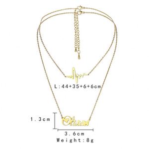 Personalized Jewelry Stainless Steel DIY <b>Custom</b> Letter Gold Plated <b>Name</b> <b>Necklace</b> for Women Couple Double Layers <b>Necklace</b> - Product Image 4