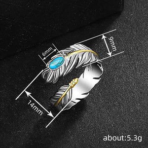Anello Vintage con Piuma e Pietra Turchese per Donne, Gioiello da Dito alla Moda - Product Image 4