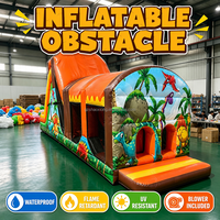 Parcours d'obstacles gonflable commercial extérieur avec toboggan pour enfants, thème dinosaure, château gonflable avec toboggan et obstacles combinés