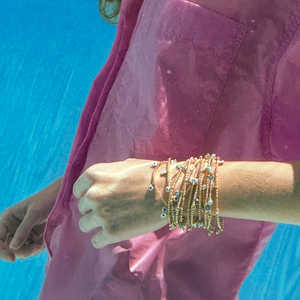 Yüksek kalite moda elastik nazar bilezik 18k altın kaplama takı kadınlar için su geçirmez paslanmaz çelik Set - Product Image 2