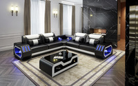 Amerikanisches Wohnzimmer Modernes Modulares Leder-Chesterfield-Sofa-Set Bluetooth LED-Licht Smart Ecksofa-Bett für Hotel- und Villennutzung