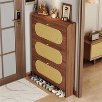 Meuble à chaussures moderne en rotin, portable, facile à assembler, convertible, étroit, avec 3 tiroirs rabattables, pour entrée et couloir