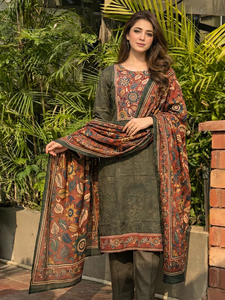 Conjunto de Kurta y Pantalón Casual de Algodón Kalamkari Floral Verde Oliva con Dupatta, de Secado Rápido, Antiarrugas, Transpirable y Amigable con la Piel, Étnico para Mujer - Product Image 3