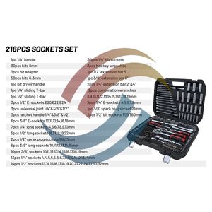 216 шт., набор автомобильных инструментов Meracly 1/2 разъемы "1/4" 3/8 "диск SAE метрический смешанный Трещоточный ключ, Жесткий Чехол, 1 комплект, автомобиль OEM - Product Image 5