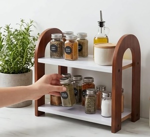 Étagère à épices à 2 niveaux, organisateur de cuisine, comptoir en bois, étagère multifonctionnelle pour comptoir - Product Image 2