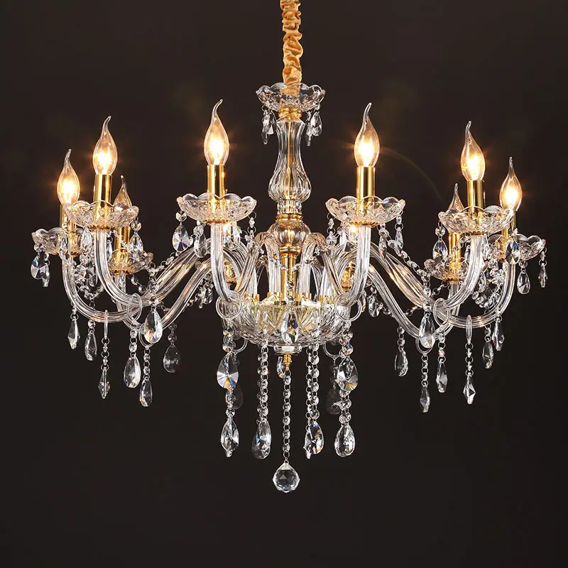 Candelabro europeo de cristal dorado para sala de estar, lámpara colgante moderna de decoración, luces colgantes