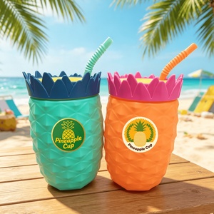 <b>Plastic</b> Pineapple Shape <b>Plastic</b> <b>Mug</b> 64oz 1800ml With Straw With Lid Reusable Party Event Custom Logo Wholesale - Product Image 1