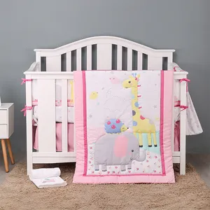 4 Stuk Bos Dier Thema Patchwork Baby Boy Crib Bedding Set-Marineblauw Plaid-Oem Digitale Afdrukken Geaccepteerd lage Moq