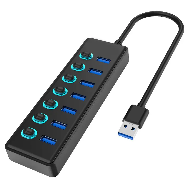 JX511 7-в-1 Тип C концентратор USB 3,0 с питанием 12 В/2А переключаемый разъем док-станция Usb концентратор 7 портов для ноутбука