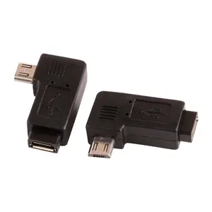 黑色90度右左角微型至迷你USB M/F连接器微型USB公头至迷你USB2.0母转换器适配器