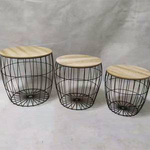 Set of 3 Matt Black Iron MDF Metal <strong>Wire</strong> <strong>Table</strong> Round <strong>Coffee</strong> <strong>Table</strong> - Product Image 1