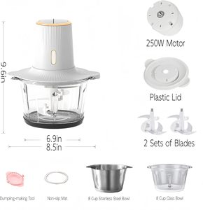 Picador elétrico de alimentos com 2 tigelas e 2 conjuntos de lâminas para moer carne e legumes, acessório de cozinha, processador de alimentos - Product Image 2