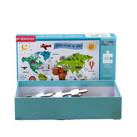 Venta al por mayor de fábrica: Rompecabezas educativo de papel troquelado de 48 piezas para niños, mapa del mundo de la Mezquita, laminado mate grueso, cartulina gris, OEM
