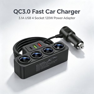 Adaptateur allume-cigare de voiture 12V/24V en gros, <span class=keywords><strong>chargeur</strong></span> 4 prises USB, accessoires USB de voiture QC3.0 PD3.1A, <span class=keywords><strong>chargeur</strong></span> de puissance 120W - Product Image 1